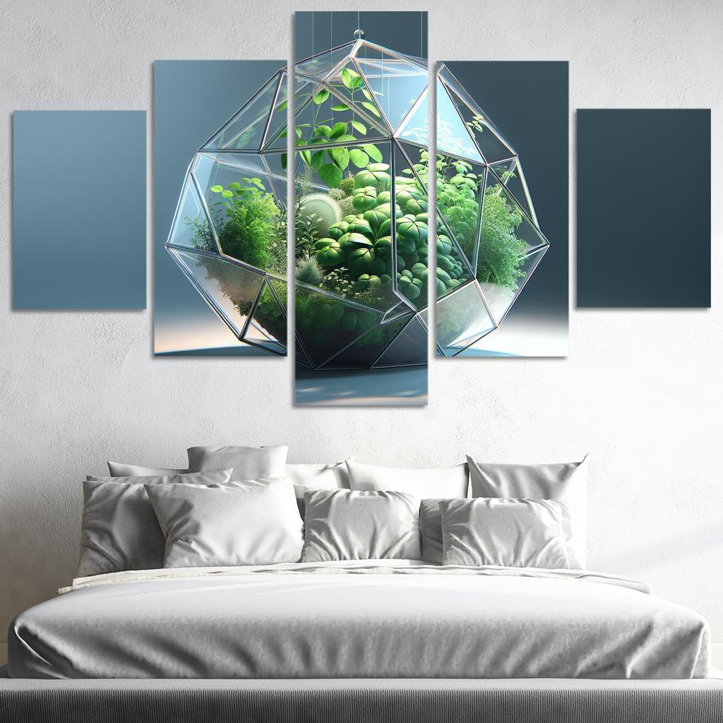 Sculptural Glass Terrarium 5 Piece HD Canvas Wall Art-Original Frame