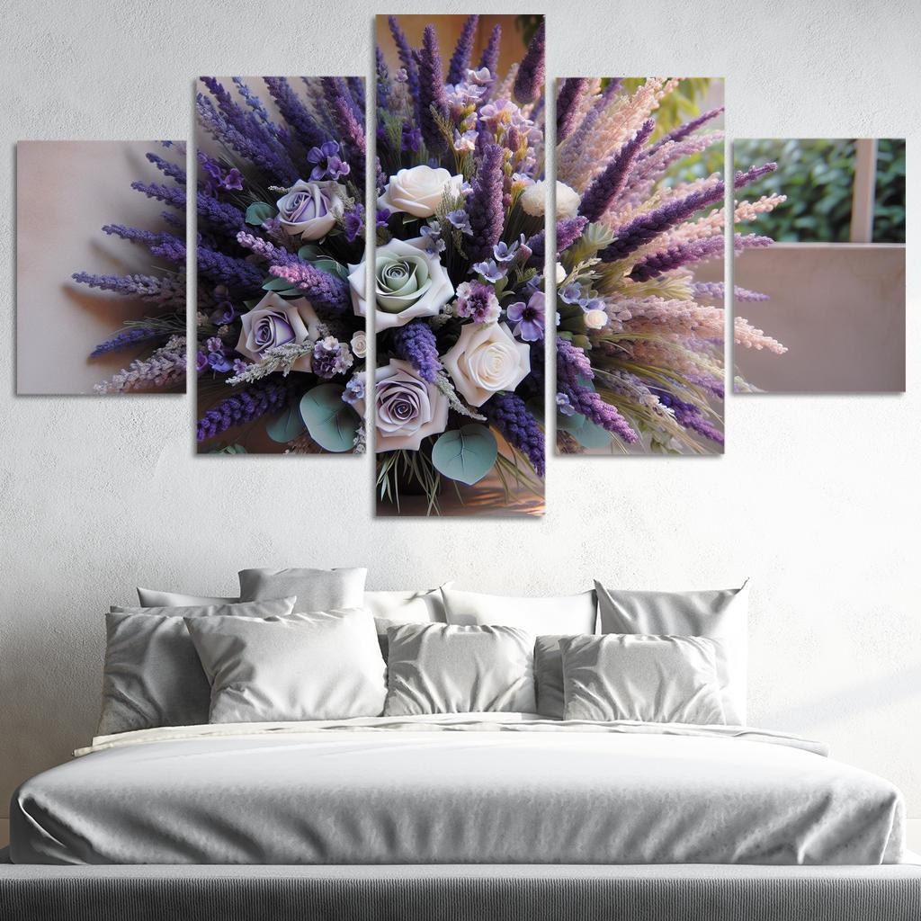 Lavender Dreams A Calming Floral Design 5 Piece HD Canvas Wall Art-Original Frame