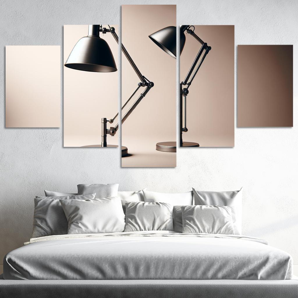 Contemporary Floor Lamp with Adjustable Shade 5 Piece HD Canvas Wall Art-Original Frame