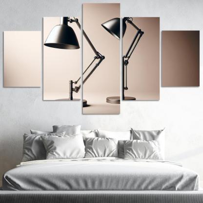 Contemporary Floor Lamp with Adjustable Shade 5 Piece HD Canvas Wall Art-Original Frame
