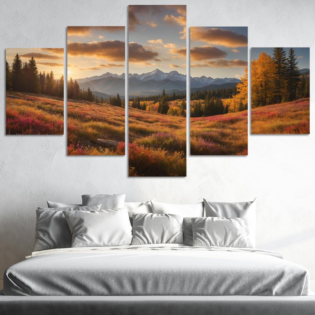 The Radiant Colors of Autumn Meadow 5 Piece HD Canvas Wall Art-Original Frame