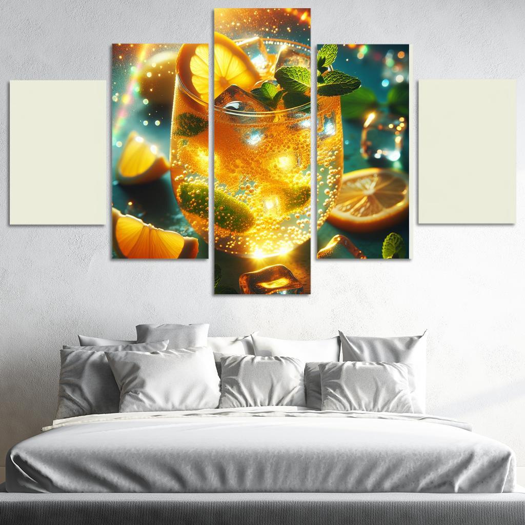 Golden Turmeric Ginger Lemonade 5 Piece HD Canvas Wall Art-Original Frame