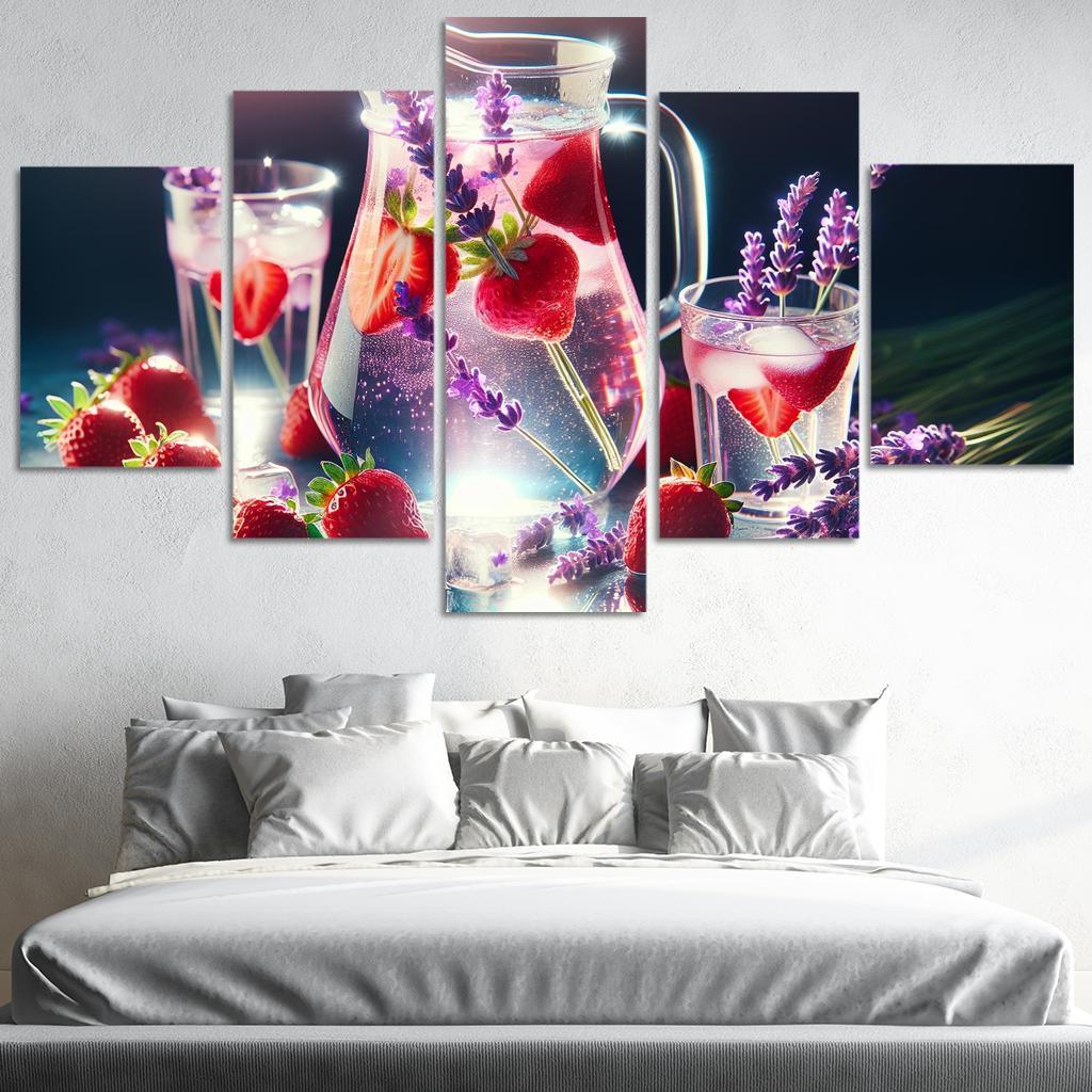 Strawberry Lavender Infused Water 5 Piece HD Canvas Wall Art-Original Frame