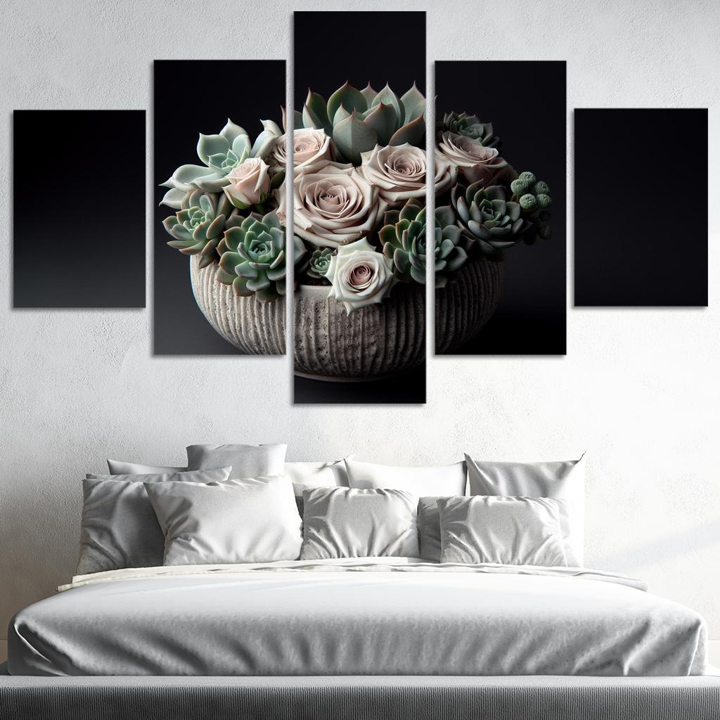 Whispers of the Desert Succulent Floral Fusion 5 Piece HD Canvas Wall Art-Original Frame