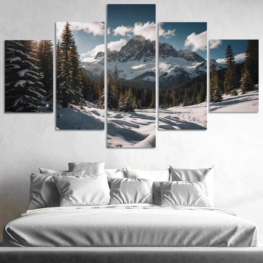 The Serene Peaks Of Snowy Mountain Range Multi-panel Paintings