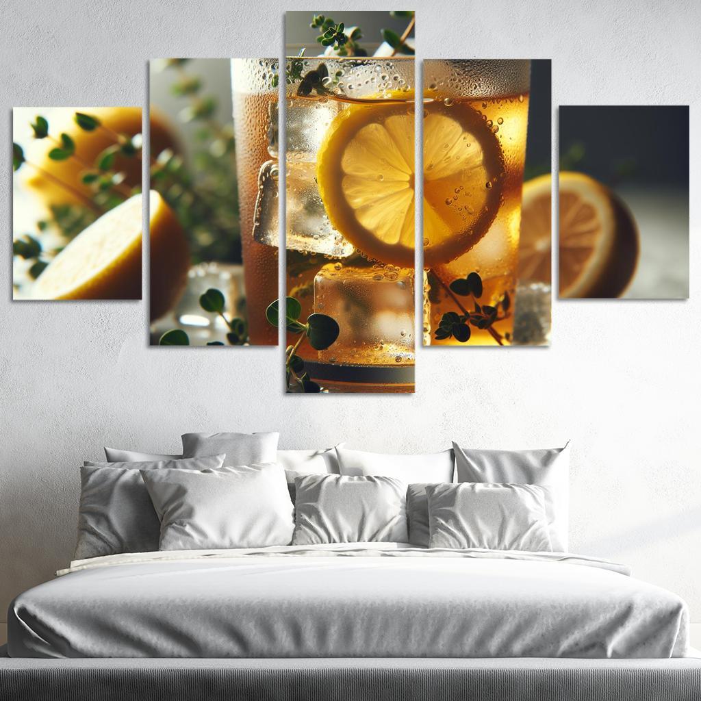 Lemon Thyme Infused Iced Tea 5 Piece HD Canvas Wall Art-Original Frame