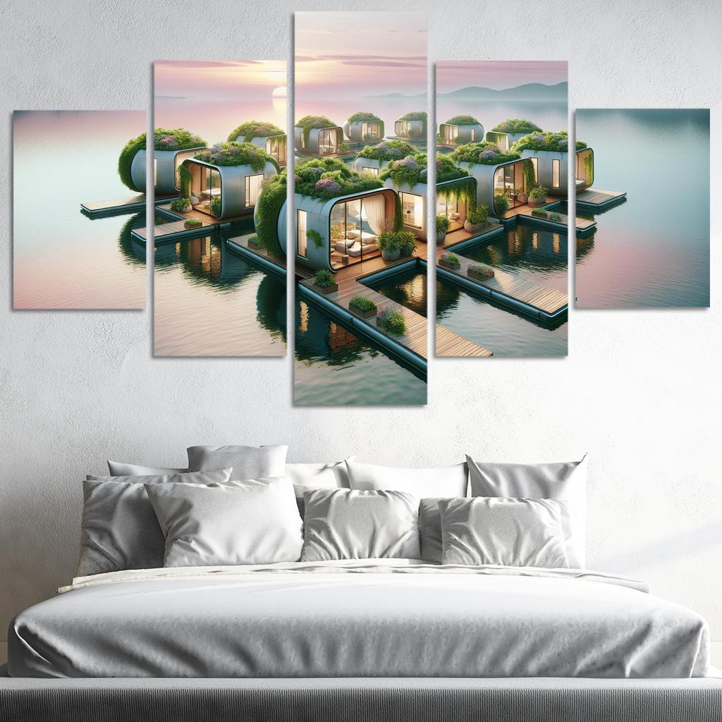 Floating Community Pods 5 Piece HD Canvas Wall Art-Original Frame