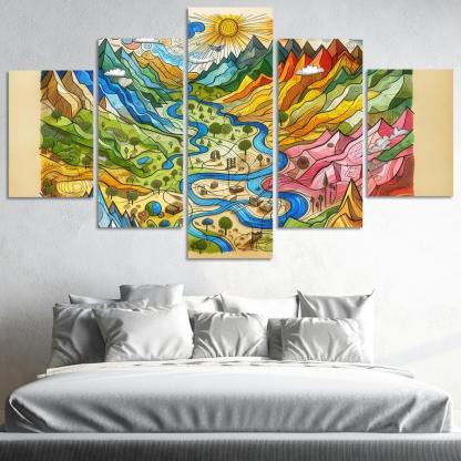 Emotional Cartography of the Heart 5 Piece HD Canvas Wall Art-Original Frame