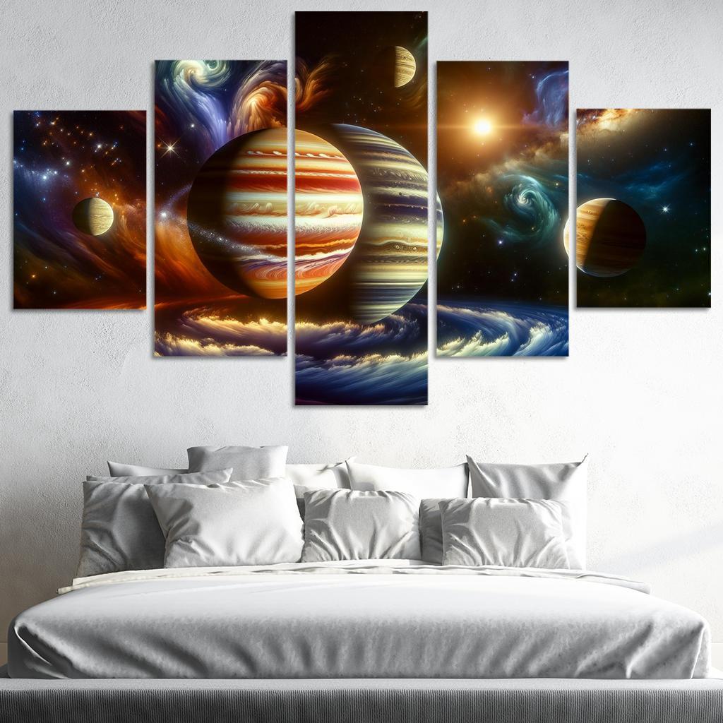 The Dance of Gas Giants in Exoplanetary Systems 5 Piece HD Canvas Wall Art-Original Frame
