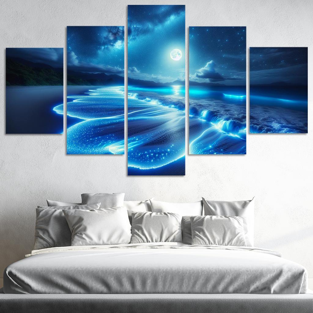 Mystic Moonlight Beach Modern Paintings Frame