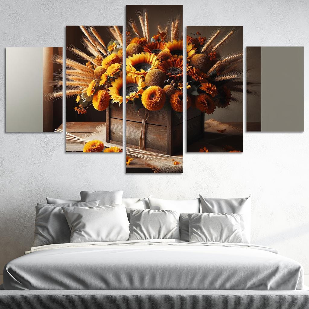 Rustic Charm A Harvest-Themed Centerpiece 5 Piece HD Canvas Wall Art-Original Frame