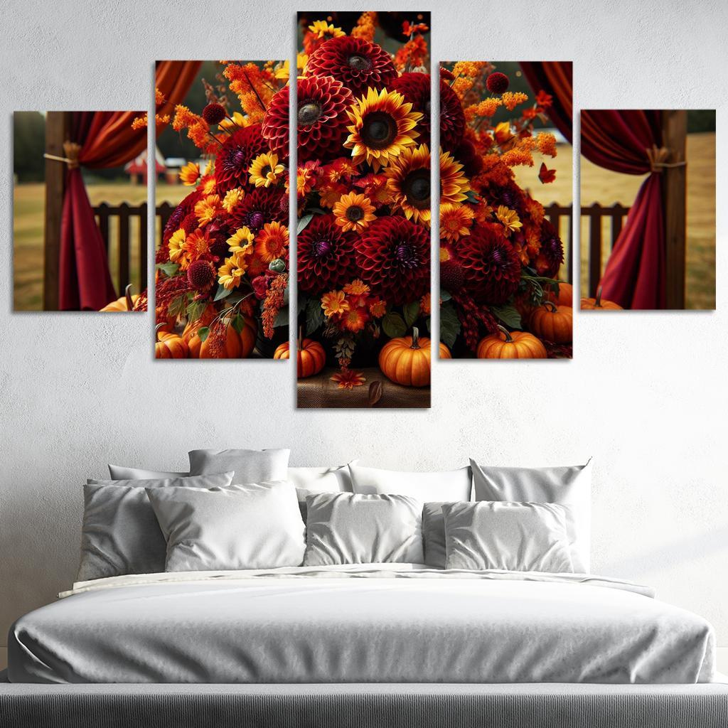 Autumn's Embrace A Seasonal Floral Bounty 5 Piece HD Canvas Wall Art-Original Frame