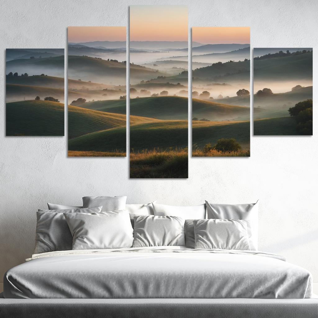 The Celestial Dawn Over Misty Hills Modern Paintings Frame
