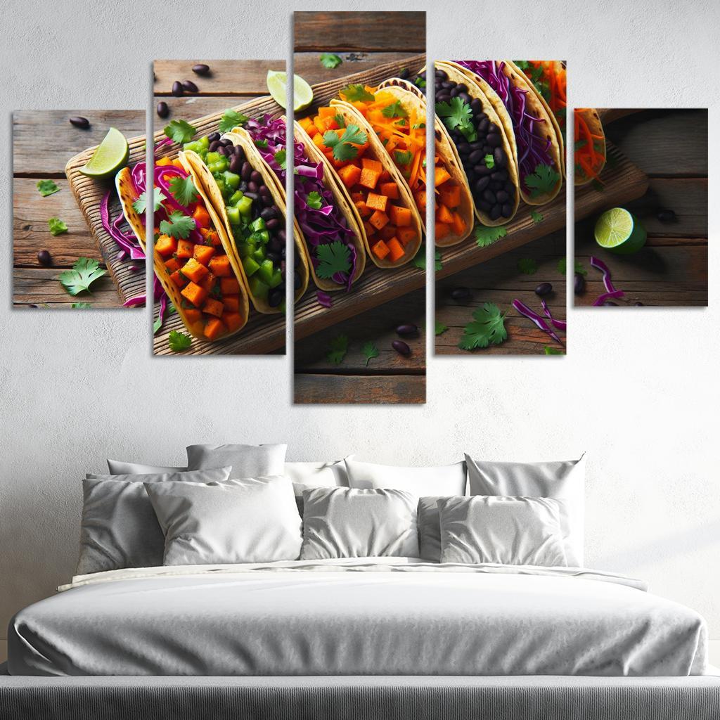 Savory Sweet Potato and Black Bean Tacos 5 Piece HD Canvas Wall Art-Original Frame