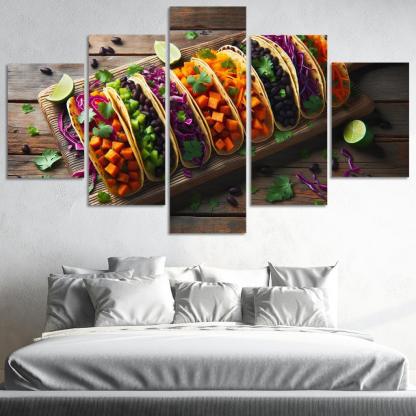 Savory Sweet Potato and Black Bean Tacos 5 Piece HD Canvas Wall Art-Original Frame