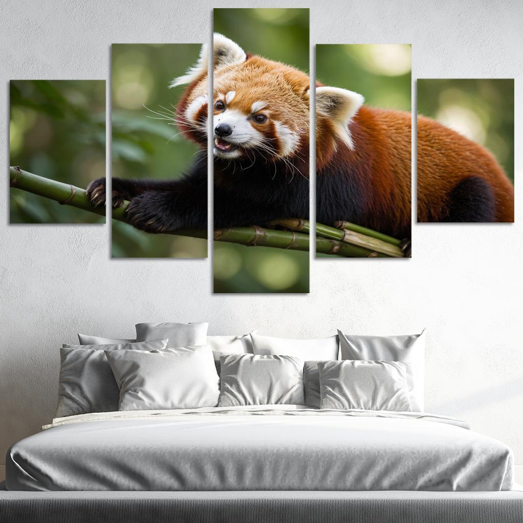 The Enigmatic Red Panda In The Bamboo Forest Framed Paintings