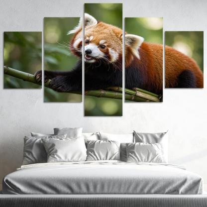 The Enigmatic Red Panda In The Bamboo Forest Framed Paintings
