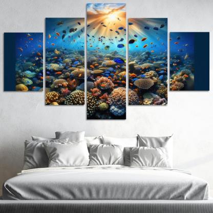 Sunset Reef Snorkel Under Vibrant Colors Custom Paintings Frame