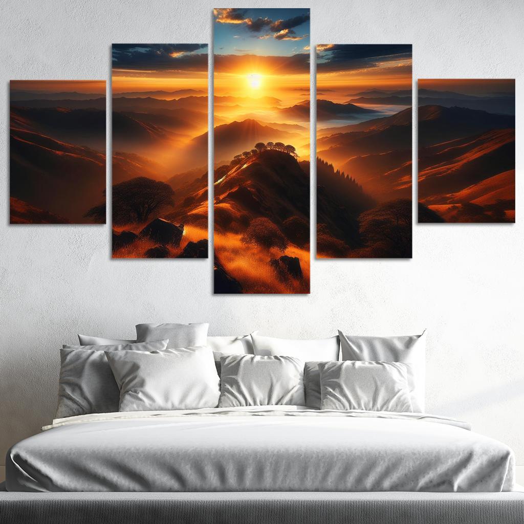 The Radiant Glow Of Sunrise Over Hilltops Custom Paintings Frame