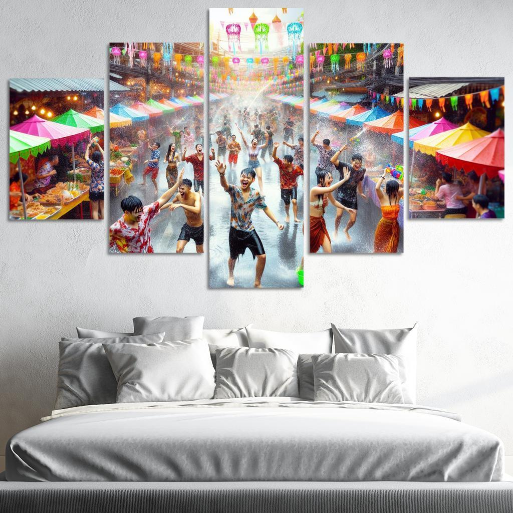 Songkran Water Festival Canvas Paintings Frame