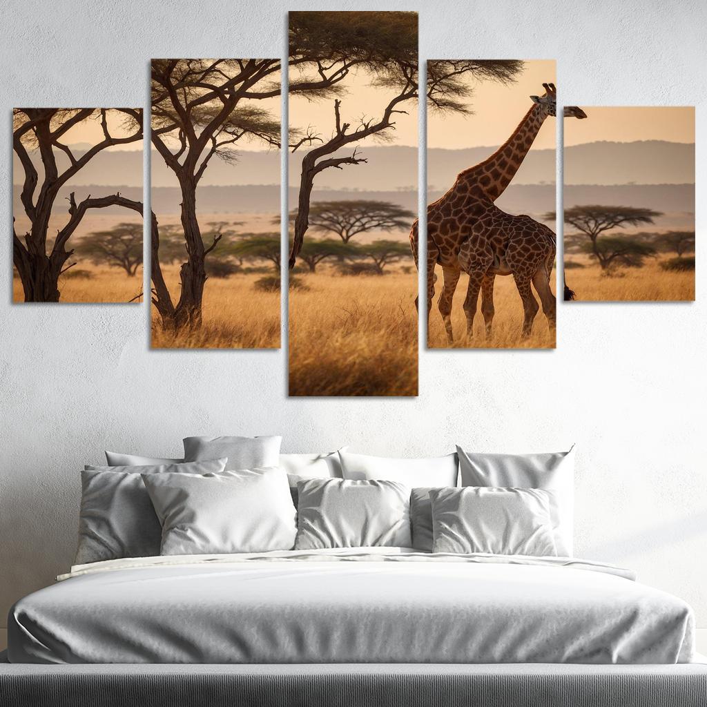 The Majestic Giraffe Grazing On Acacia Trees Framed Paintings