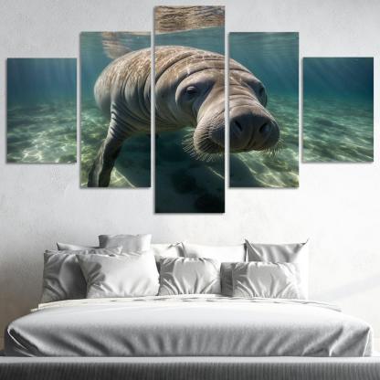 The Gentle Manatee In Calm Waters Framed Paintings