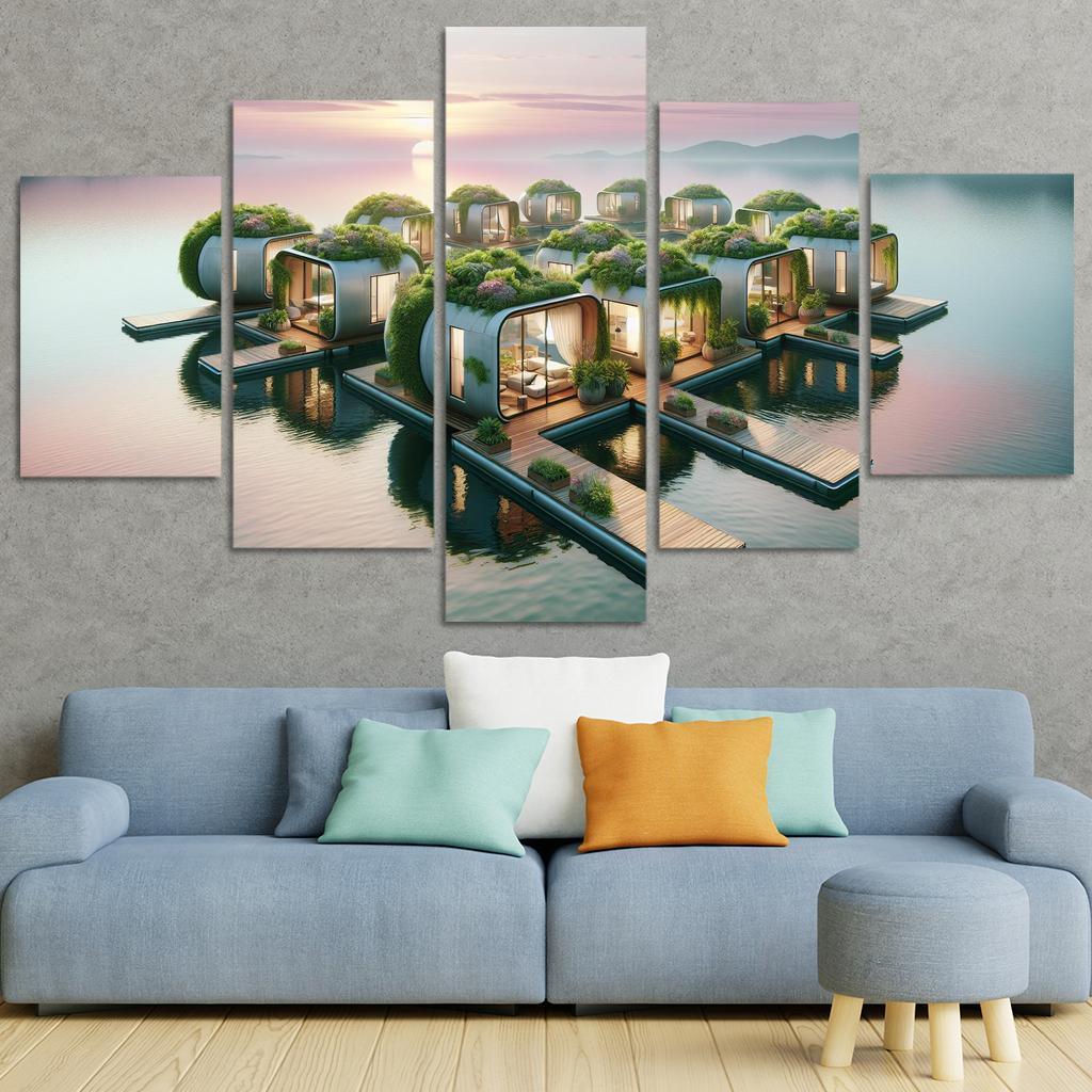 Floating Community Pods 5 Piece HD Canvas Wall Art-Original Frame