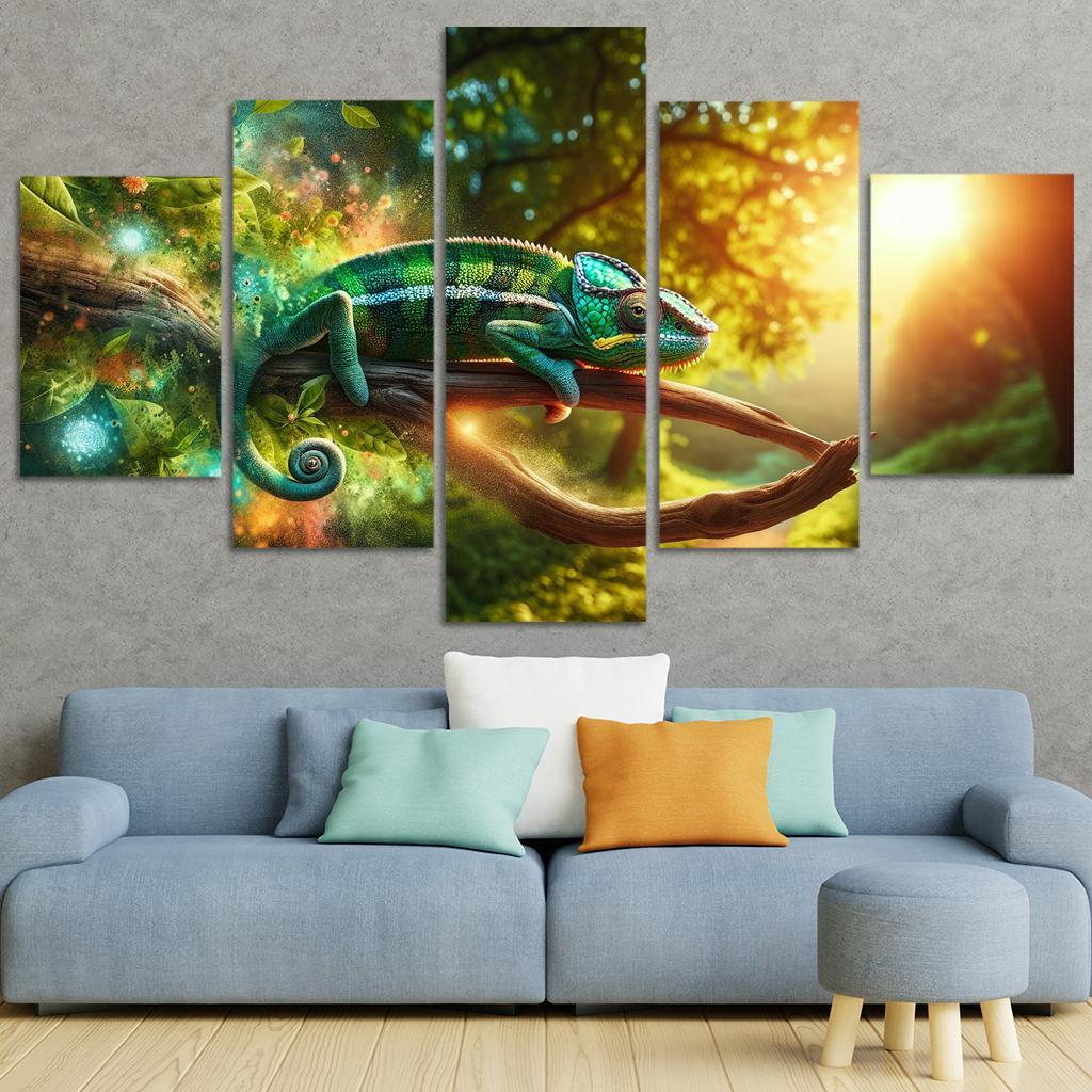 Chameleons Masters of Color and Camouflage 5 Piece HD Canvas Wall Art-Original Frame