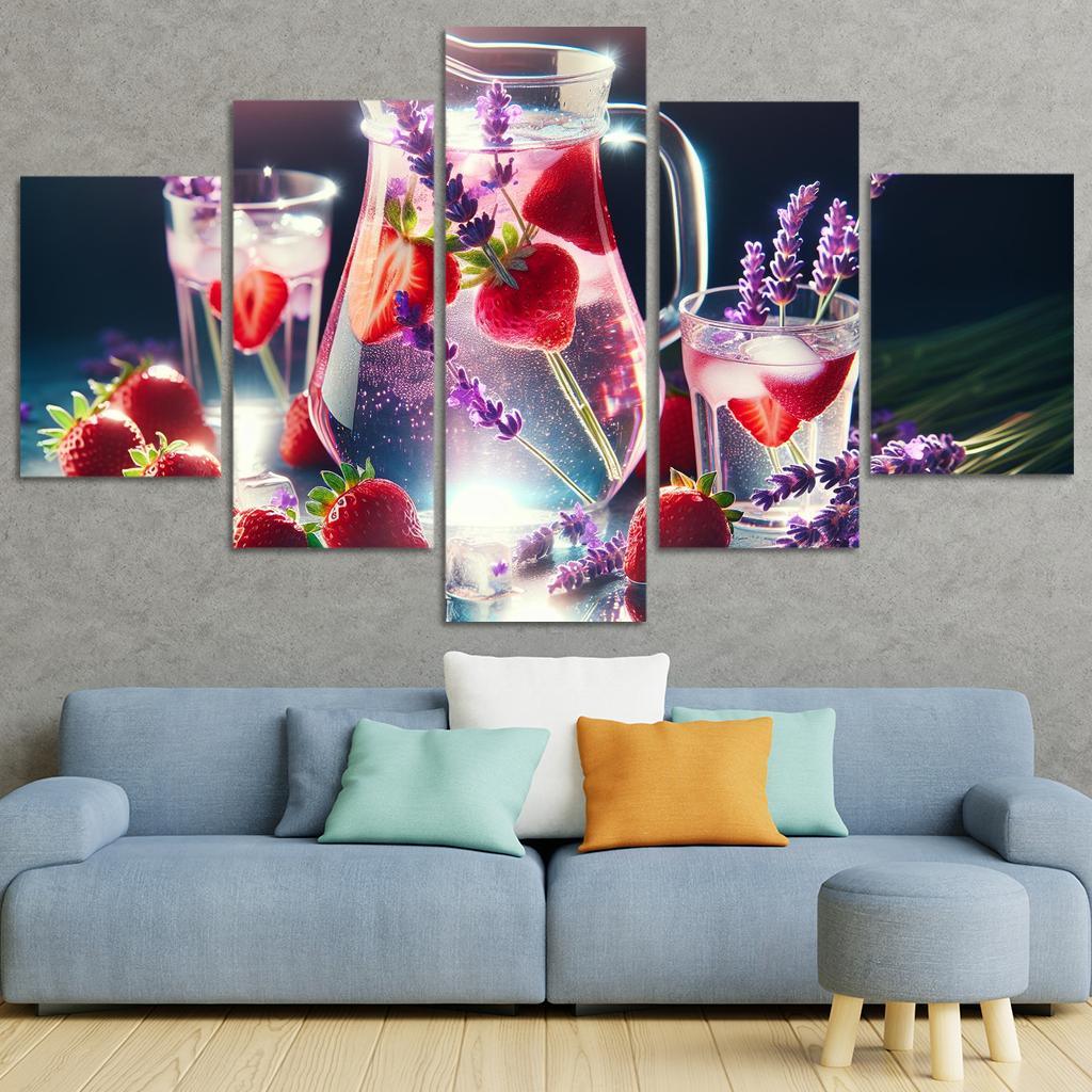 Strawberry Lavender Infused Water 5 Piece HD Canvas Wall Art-Original Frame