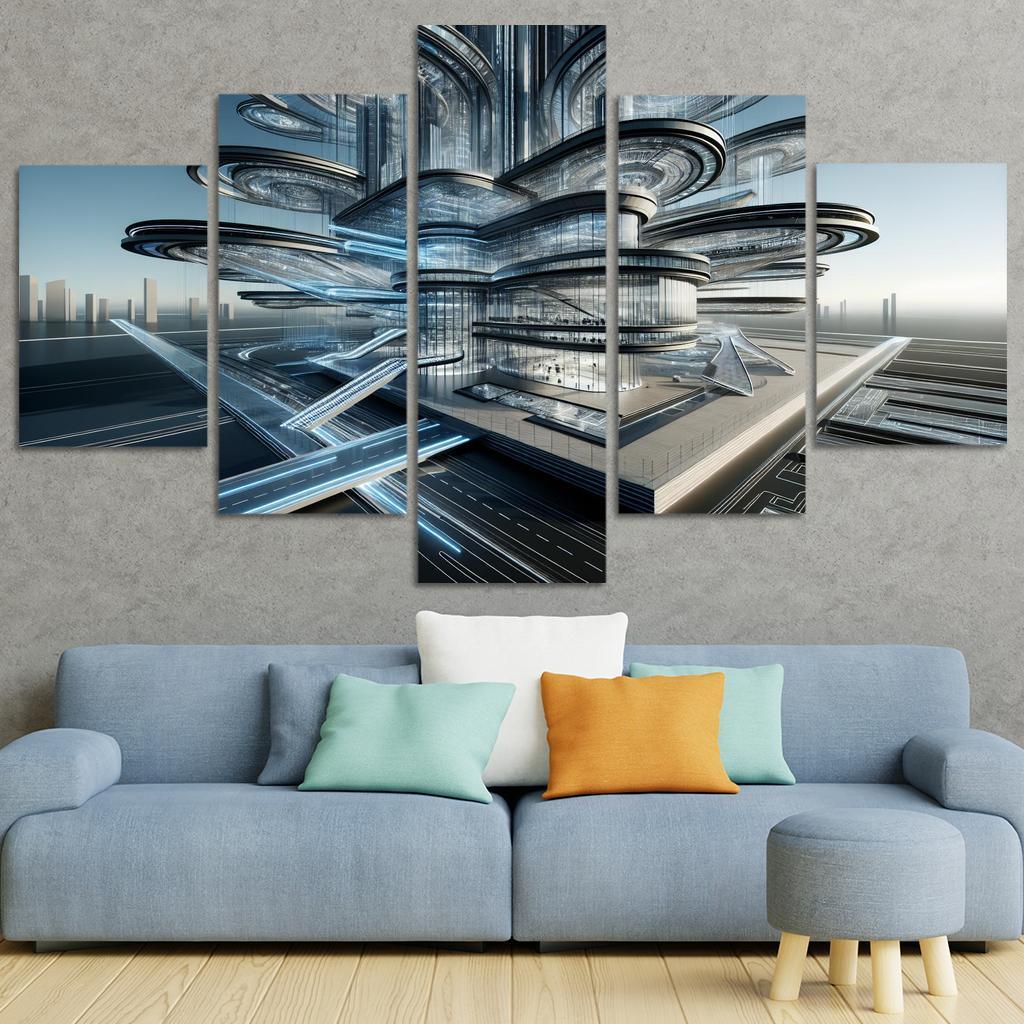 Dynamic Kinetic Architecture 5 Piece HD Canvas Wall Art-Original Frame