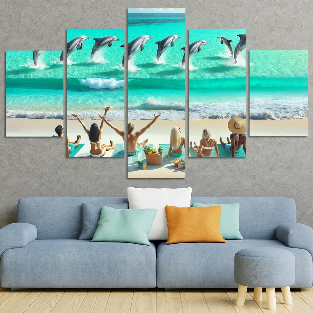 Dolphin Watch Beach A Wildlife Spectacle Canvas Paintings Frame