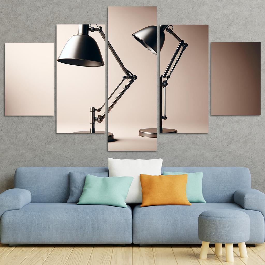 Contemporary Floor Lamp with Adjustable Shade 5 Piece HD Canvas Wall Art-Original Frame