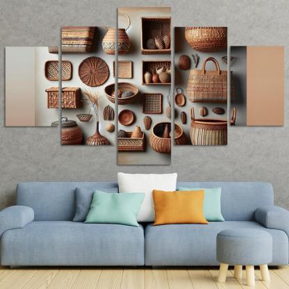 Artisan-Made Woven Baskets 5 Piece HD Canvas Wall Art-Original Frame