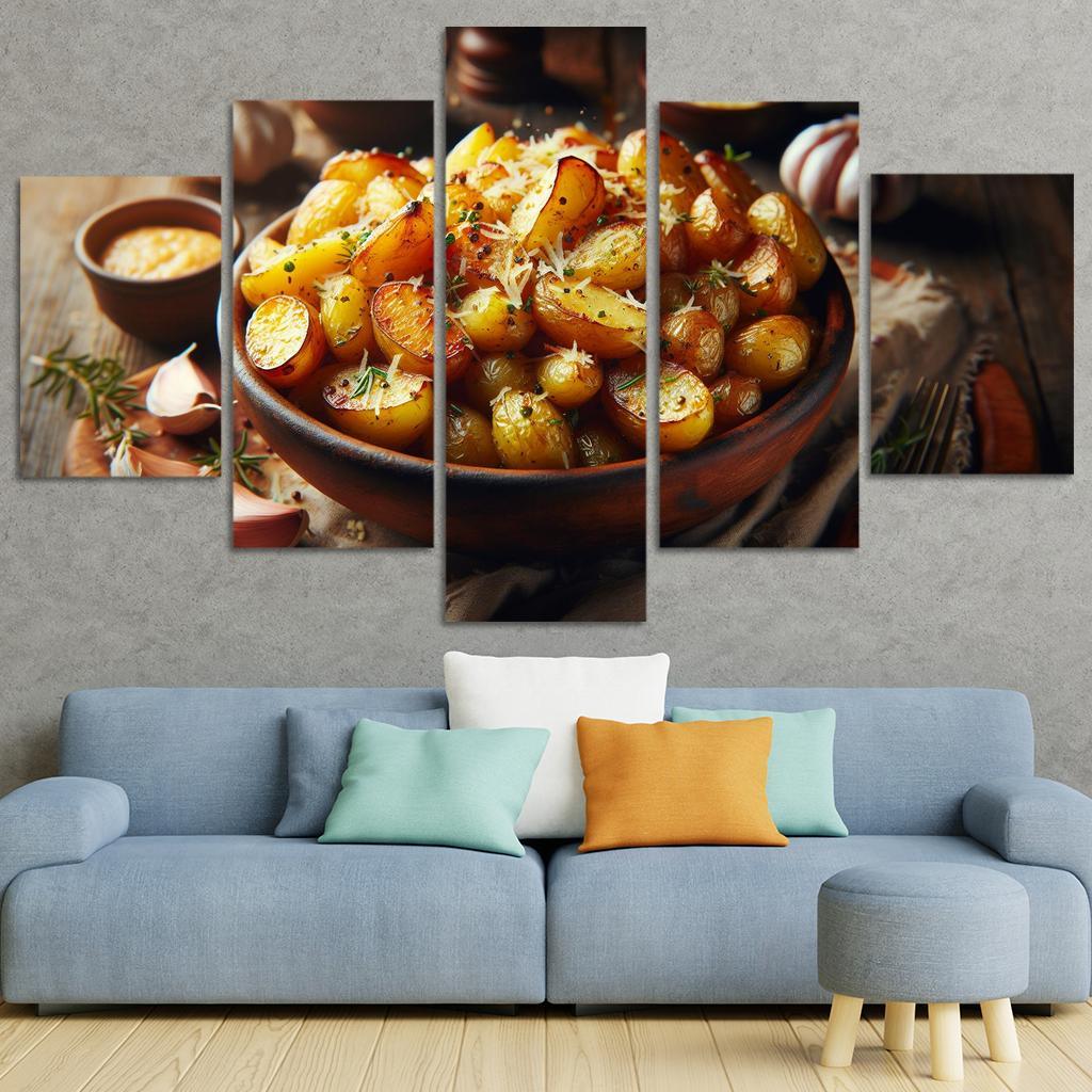 Herbed Garlic Parmesan Roasted Potatoes 5 Piece HD Canvas Wall Art-Original Frame