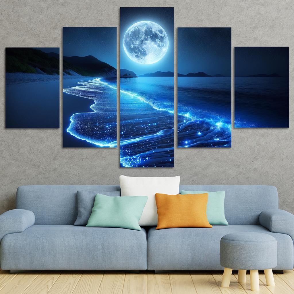 Moonlit Shores Nighttime Beach Adventure Custom Paintings Frame