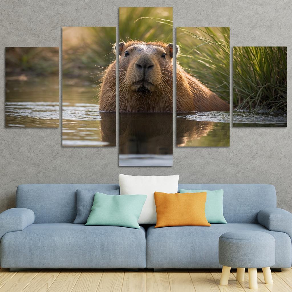 The Charming Capybara By A Waterhole Framed Paintings
