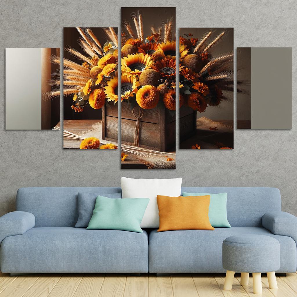 Rustic Charm A Harvest-Themed Centerpiece 5 Piece HD Canvas Wall Art-Original Frame