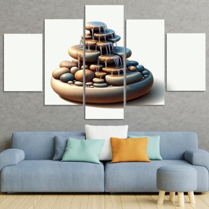 Cascading Waterfall Table Fountain 5 Piece HD Canvas Wall Art-Original Frame