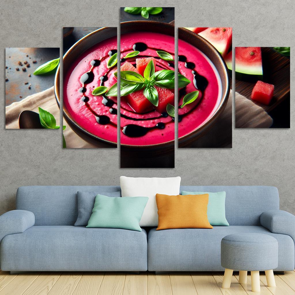 Chilled Watermelon Basil Soup 5 Piece HD Canvas Wall Art-Original Frame