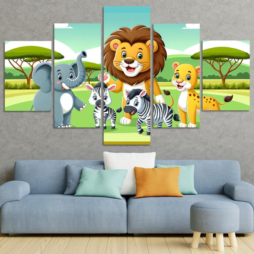 Adventure with Adventurous Animals 5 Piece HD Canvas Wall Art-Original Frame