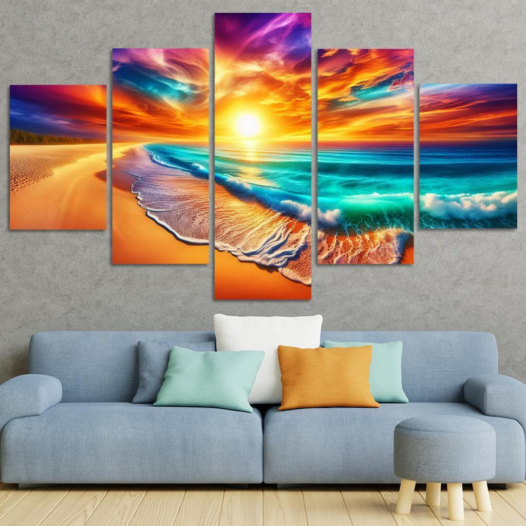Golden Horizon Beach Modern Paintings Frame