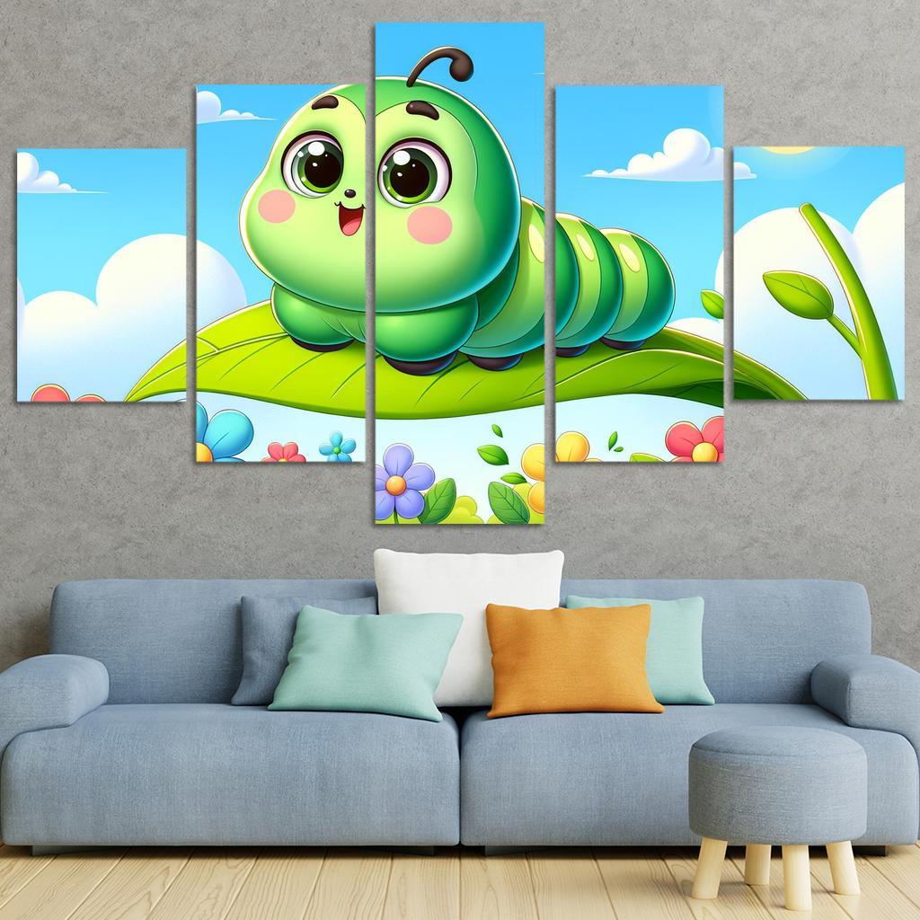 Cuddly Caterpillar Journey 5 Piece HD Canvas Wall Art-Original Frame