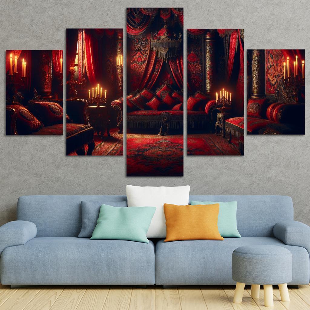 Dark Enchantment Chamber An Ominous Retreat 5 Piece HD Canvas Wall Art-Original Frame
