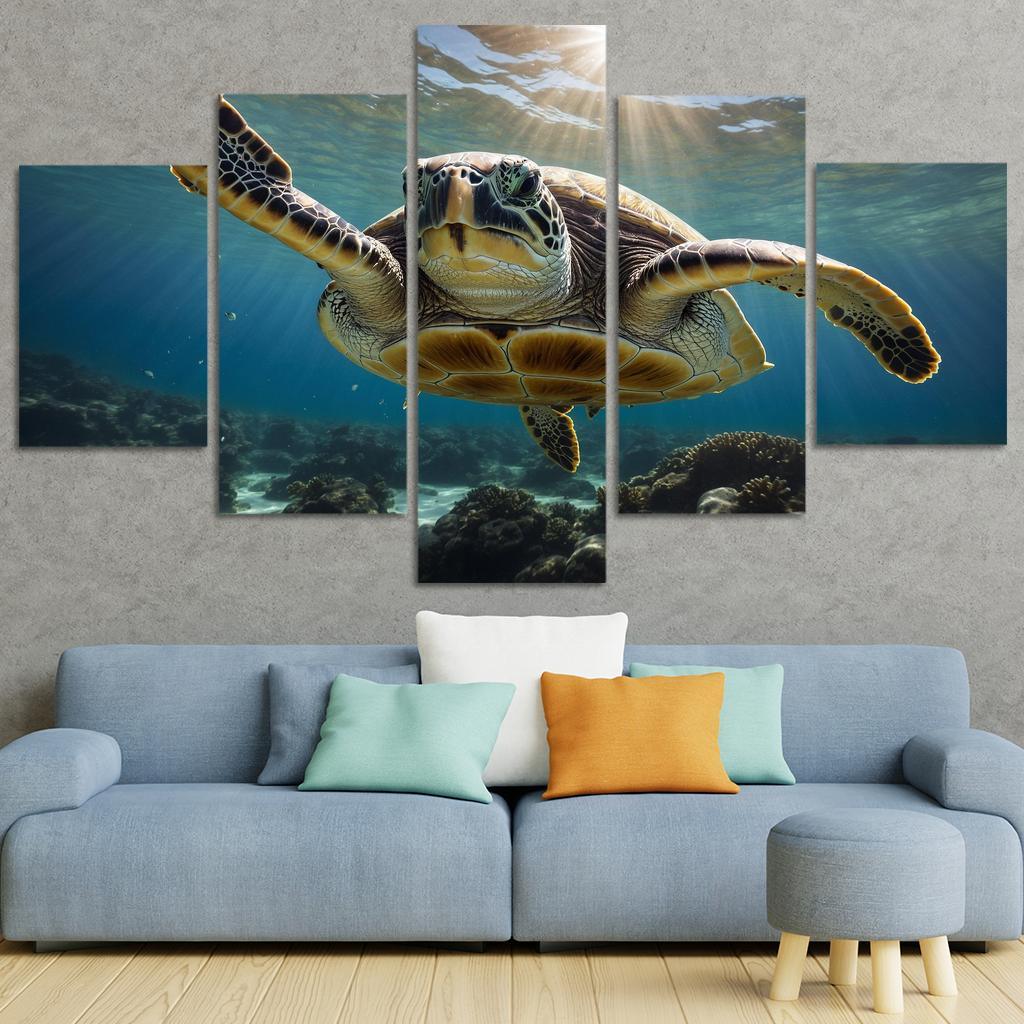 The Stunning Green Sea Turtle In Tropical Waters Canvas Paintings Frame