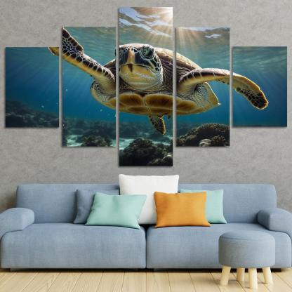 The Stunning Green Sea Turtle In Tropical Waters Canvas Paintings Frame