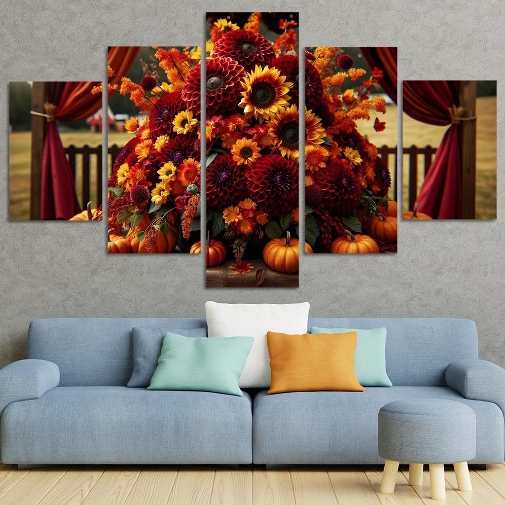 Autumn's Embrace A Seasonal Floral Bounty 5 Piece HD Canvas Wall Art-Original Frame