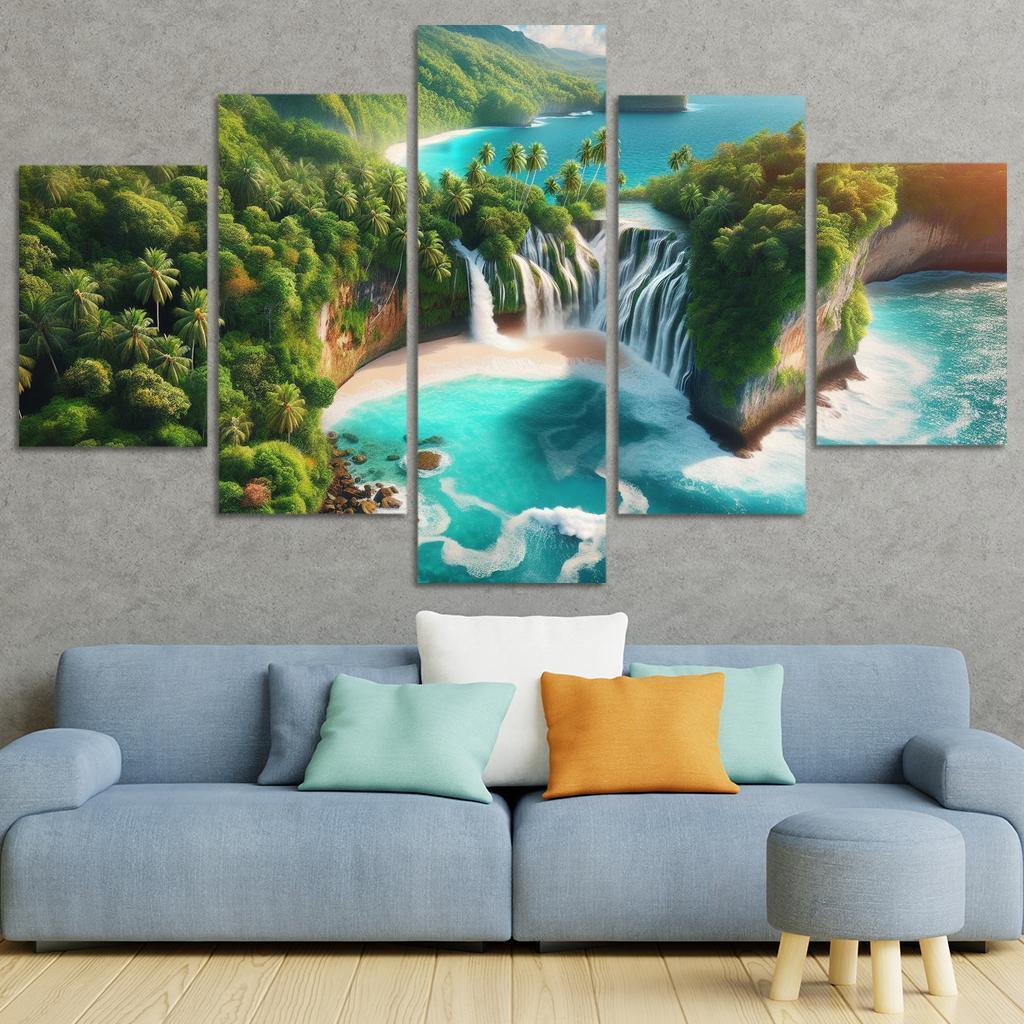 Cascading Waterfall Beach Custom Paintings Frame