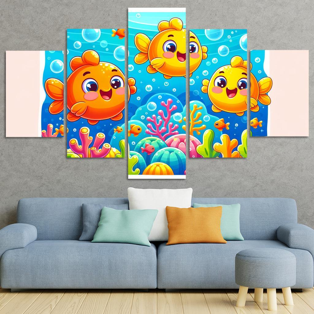 Giggles With Goldfish - Underwater Fun Framed Paintings