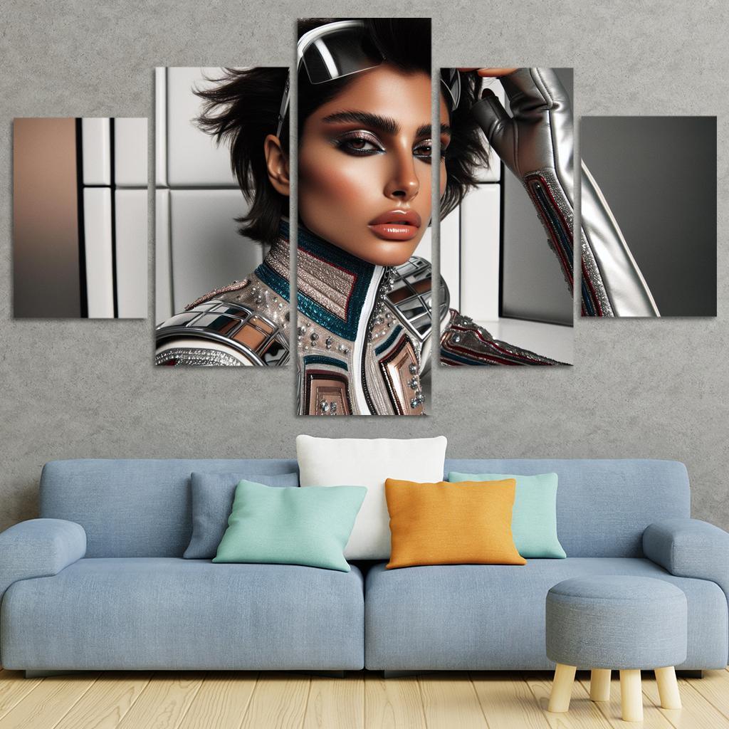 Retro Futurism Fashioning the Future 5 Piece HD Canvas Wall Art-Original Frame
