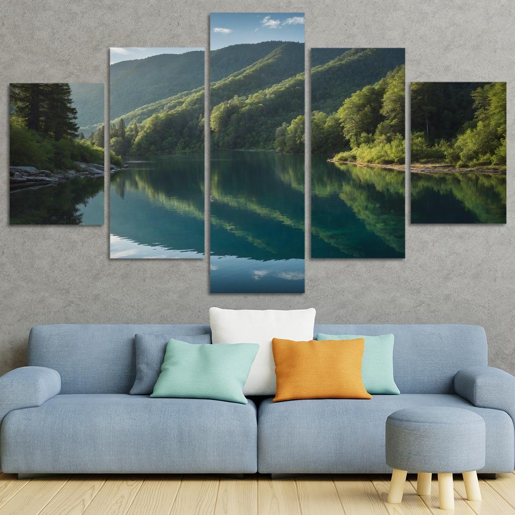 The Mesmerizing View Of Crystal Blue Lakes Oil Paintings Frame